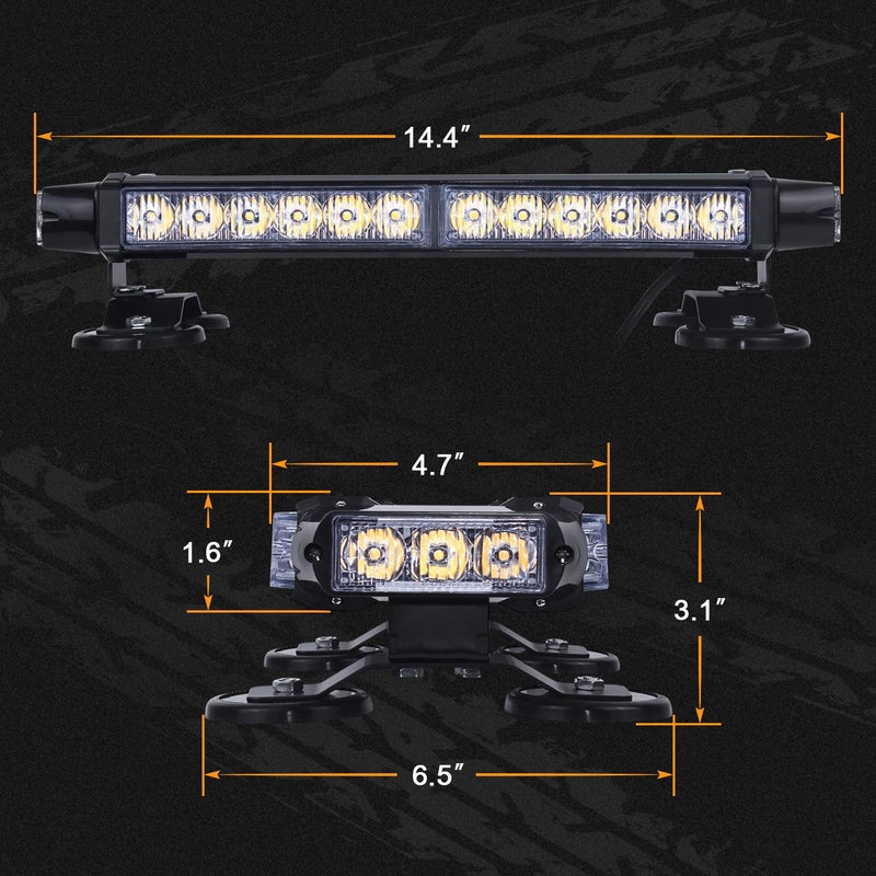 LINKITOM Roof Top LED Strobe Light Bar -Double Side Amber 30 LED Emergency Hazard Safety Warning Flashing Beacon Lighting Bar with Magnetic Base for Snow Plow, Trucks, Construction Vehicles - Image 3
